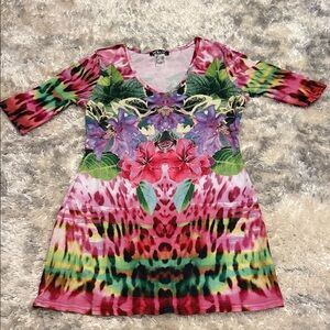 VENUS Colorful Floral Long Sleeve Dress